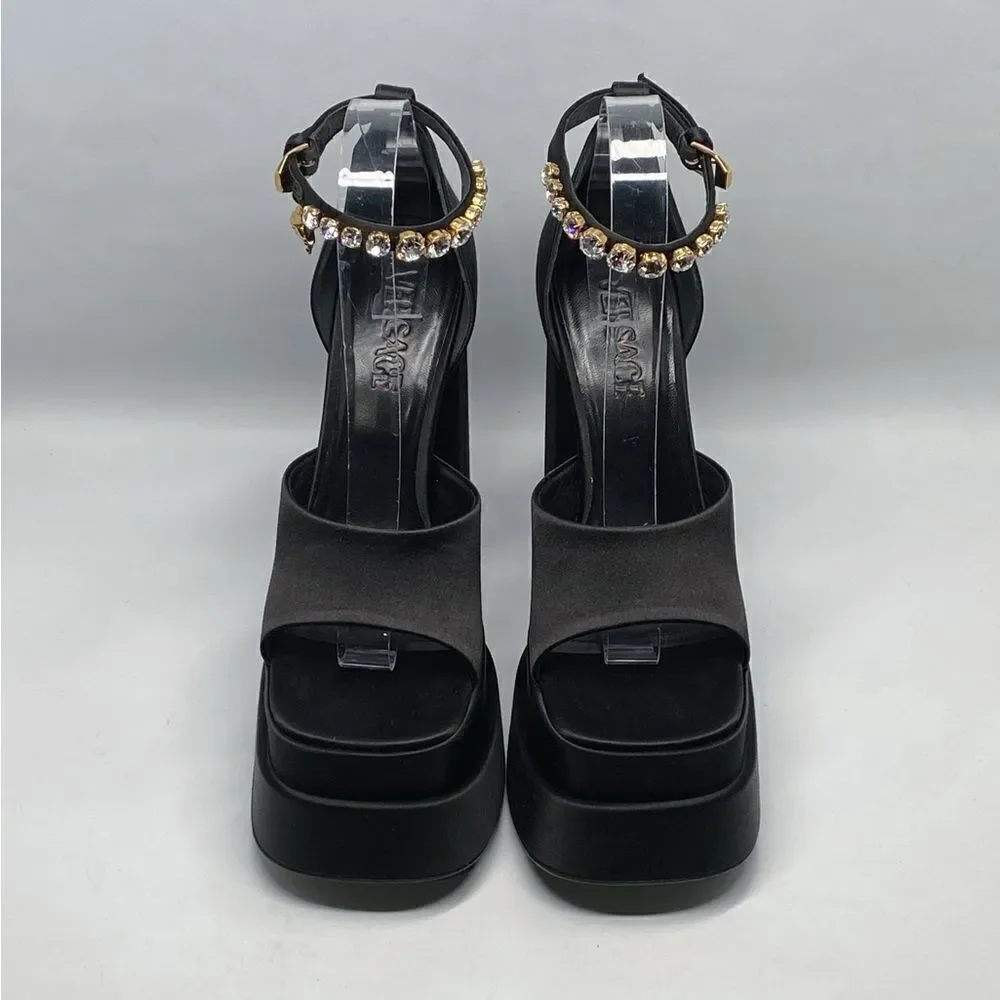 Versace Medusa Crystal Ankle-Strap Platform Sandals size 37.5